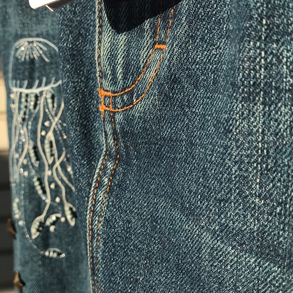 RED Valentino. Denim embroidery skirt，Rare,NWT 40. - Picture 8 of 12